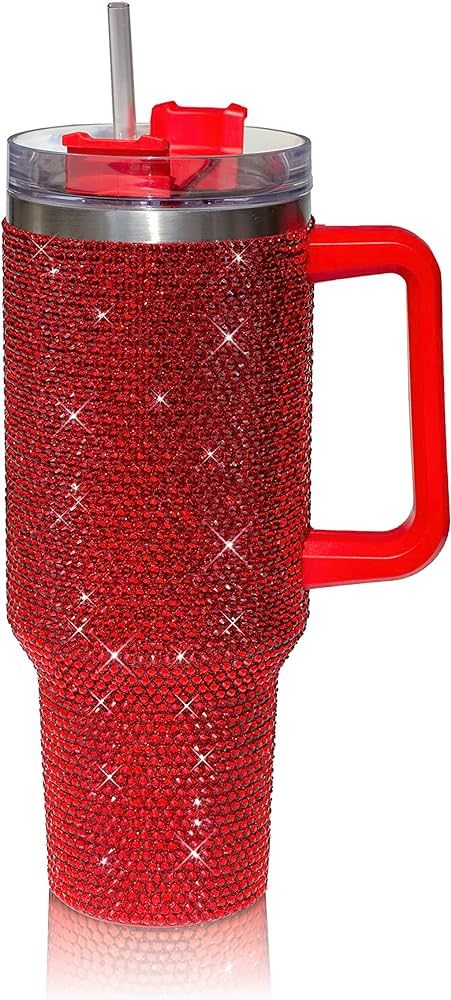 40 Oz Tumbler With Handle Studded Tumbler With Lid and Straw Insulated Stainless Steel Double Wal... | Amazon (US)
