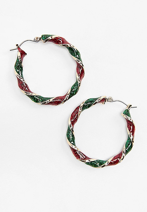 Red And Green Twist Hoop Earrings | Maurices