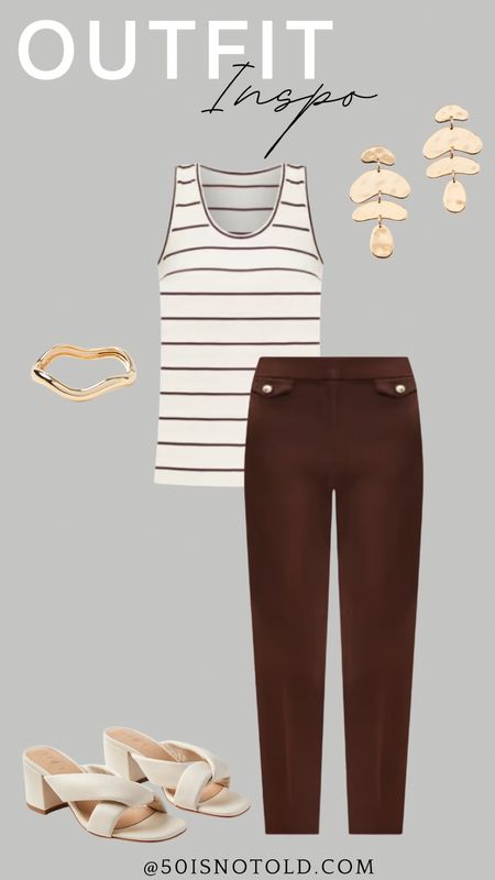 Outfit inspo | spring outfit | women over 40 | brown pants | block heels 

#LTKShoeCrush #LTKStyleTip #LTKWorkwear