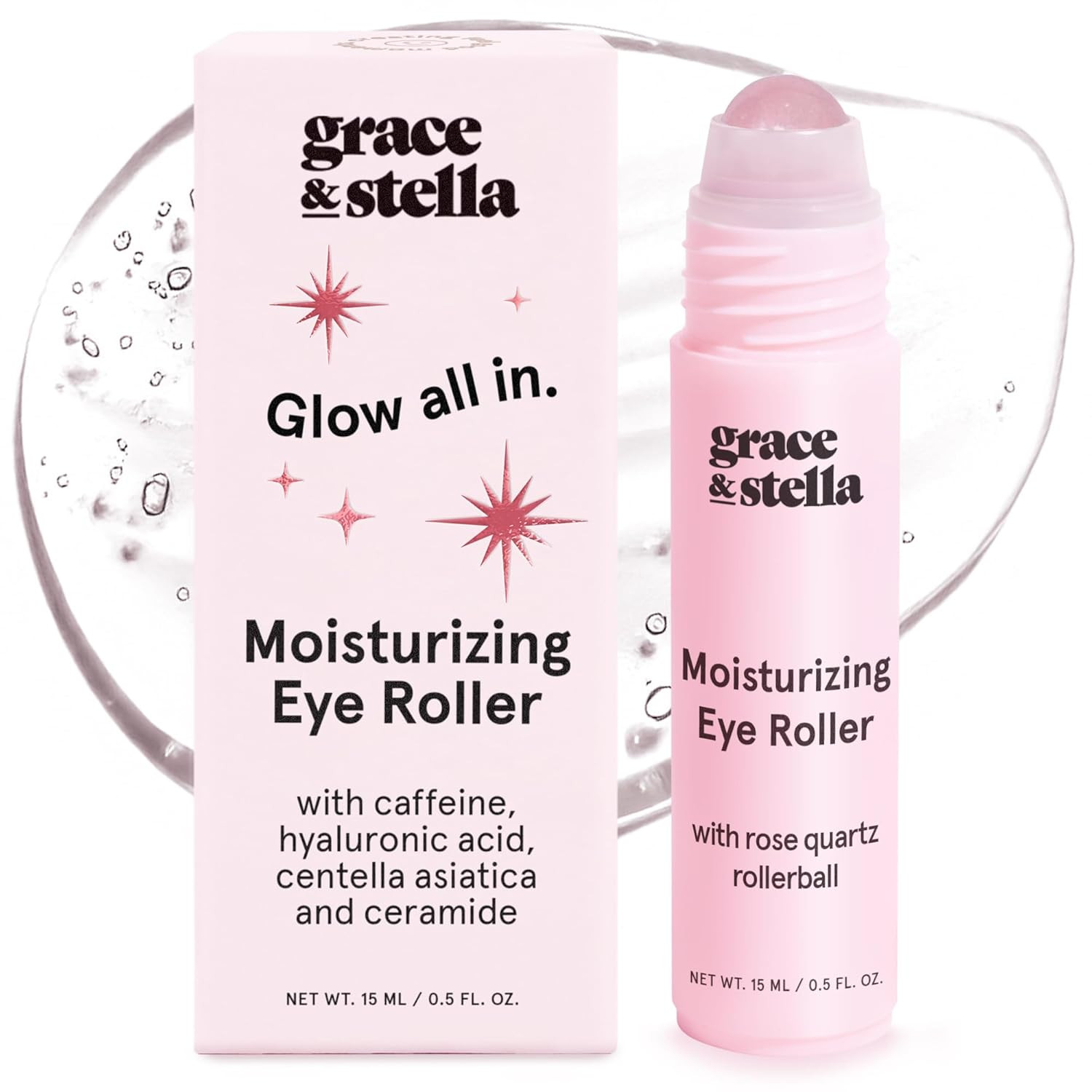 grace & stella Under Eye Brightener with Rose Quartz Rollerball - Hyaluronic Acid & Caffeine Eye Serum for Dark Circles and Puffiness - Travel Size Toiletries - Vegan Skincare (15ml / 0.51floz) | Amazon (US)