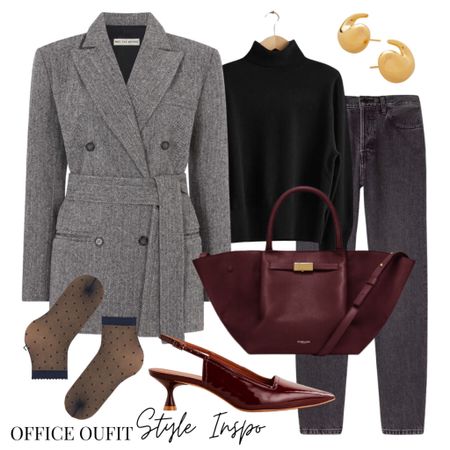 Work Parisienne Style  

If you can’t wear jeans to the office then replace them with a slim cropped cigarette trousers 

Tie belted jacket, ankle length jeans, burgundy shoes and bag work office outfit 

#LTKworkwear
