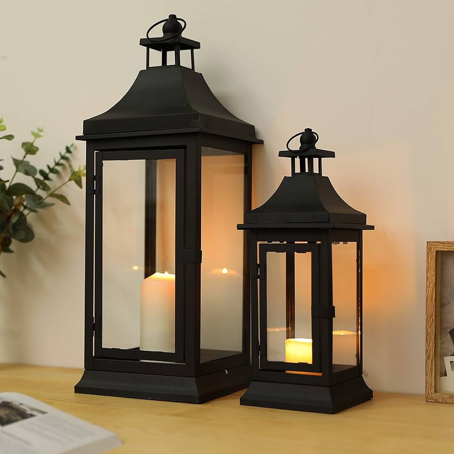 JHY DESIGN Set of 2 13''&19.5''Tall Outdoor Candle Lanterns Vintage Hanging Tower Lantern Metal C... | Amazon (US)