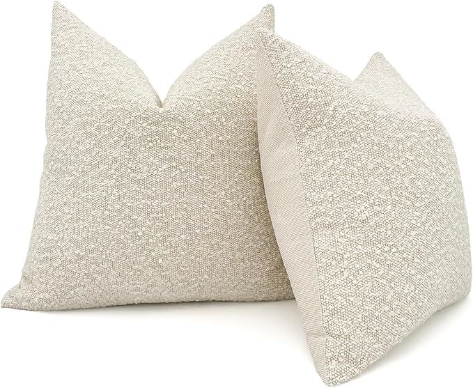 Set of 2 Boucle Throw Pillow Covers 18x18 inch Cream Beige Textured Modern Farmhouse Boho Accent ... | Amazon (US)