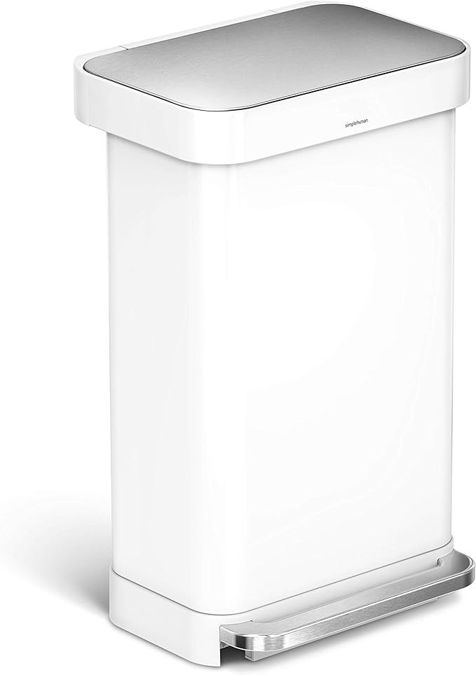 simplehuman Kitchen Trash Can with Lid, Touchless Waste Bin, Large 45 Liter, Rectangular, White S... | Amazon (US)