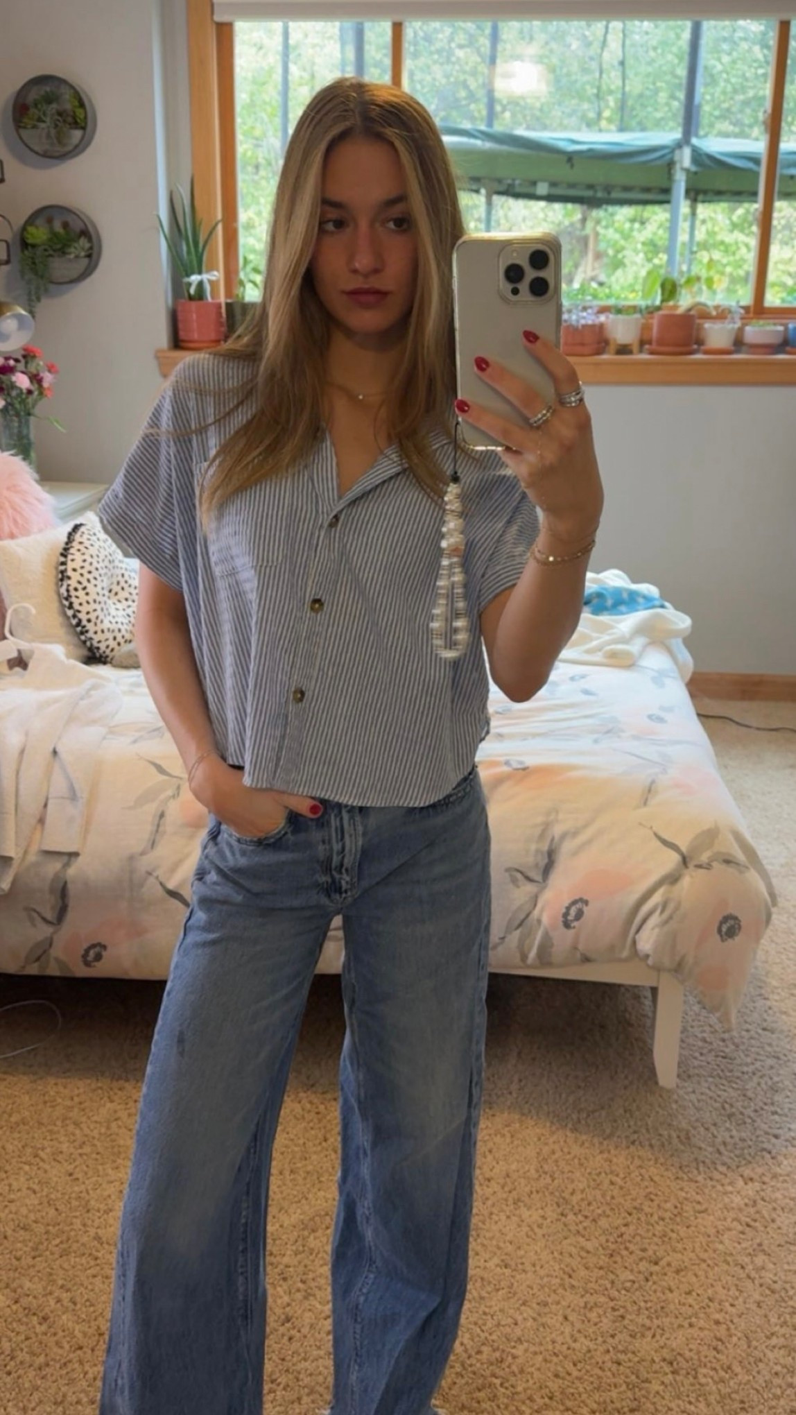 Blue on blue ootd. A pinstripe shirt paired with a straight leg jean a fun spring introduction outfit!￼

#LTKgrwm #LTKU #LTKootd