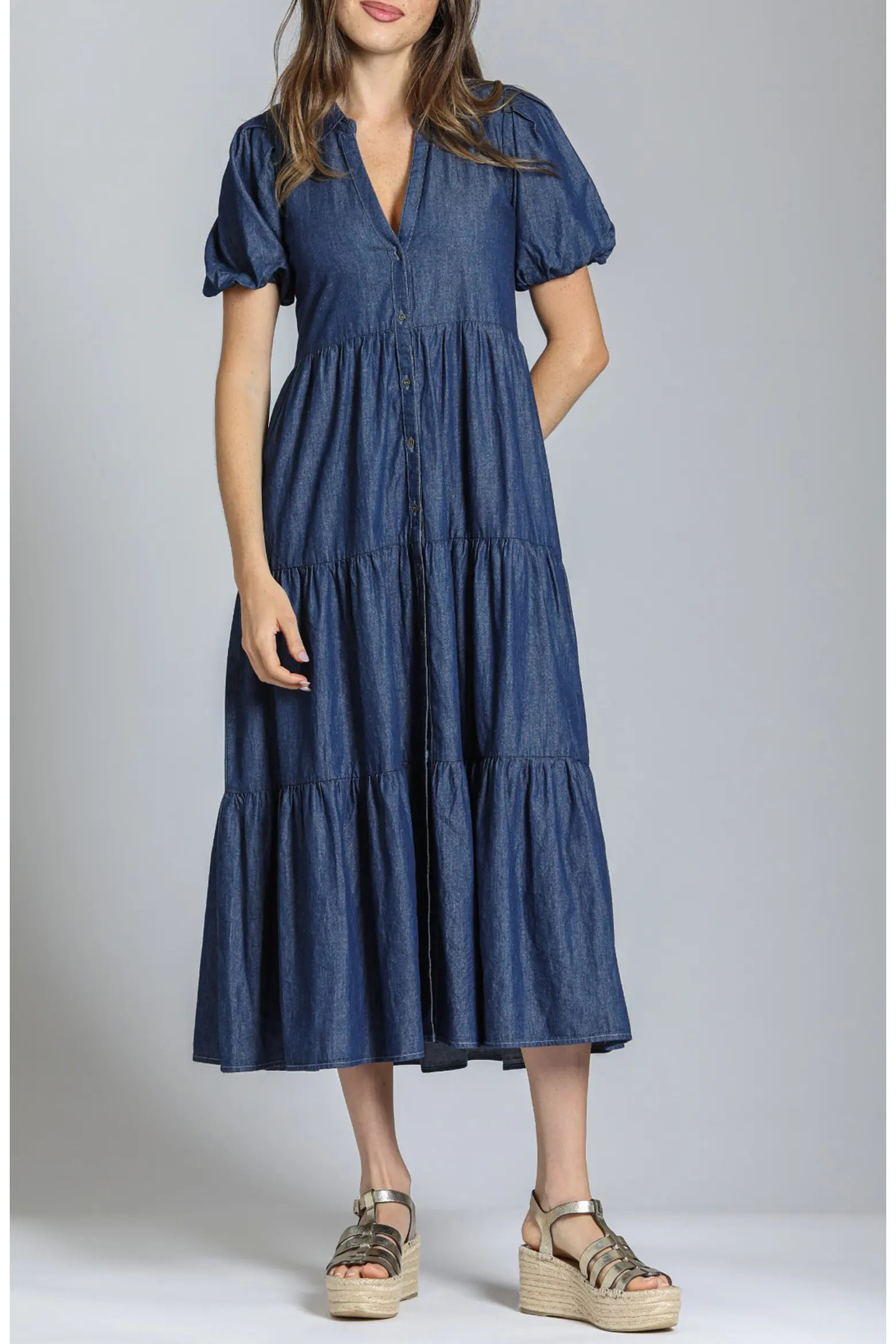 Puff Sleeve Tiered Denim Maxi Dress (Women) | Nordstrom | Nordstrom