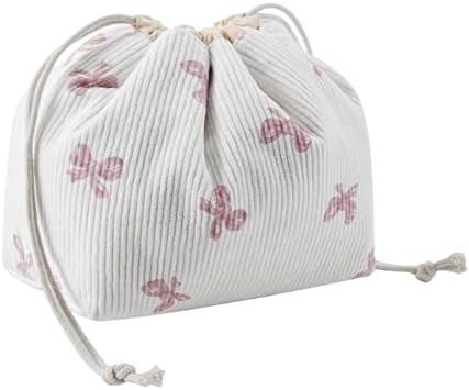 Cute Soft Corduroy Drawstring Makeup Bag with Canvas Lining, Coquette Aesthetic Drawstring Cosmet... | Amazon (US)