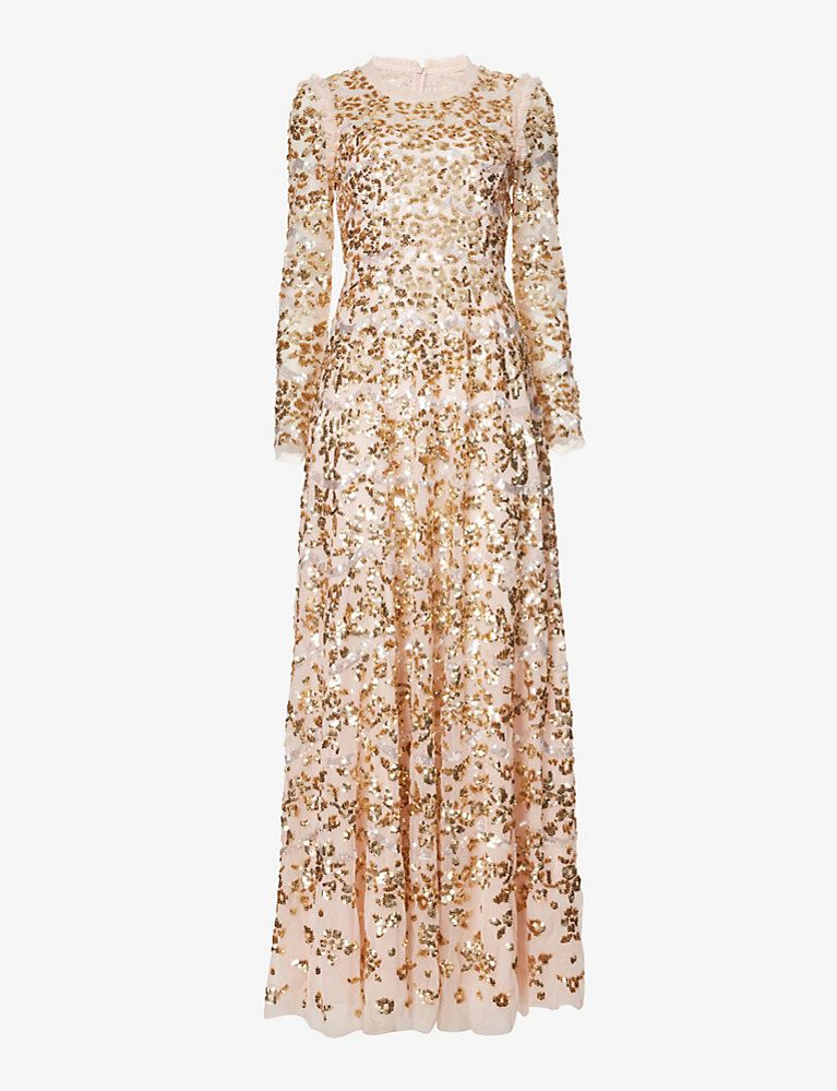 NEEDLE AND THREAD Alicia sequin-embellished recycled polyester gown | Selfridges