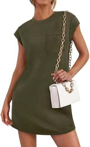 KIRUNDO Summer Dresses for Women 2026 Cap Sleeve Tshirt Dress Spring Mini Shift Sundress Loose Be... | Amazon (US)