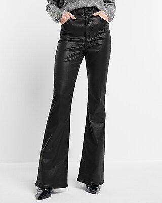 Super High Waisted Black Coated Flare Jeans | Express