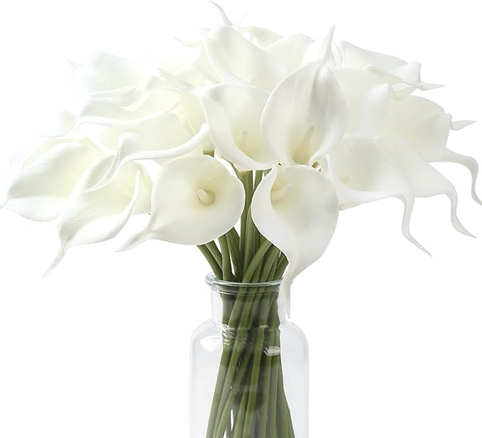 SITUMEIZI 24 PCS White Fake Flowers Artificial Calla Lily Silk Flowers Real Touch for Mother's Da... | Amazon (US)