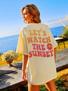 Sun & Slogan Graphic Drop Shoulder Tee SKU: sw2203287419665543(1000+ Reviews)$8.49$8.07Join for a... | SHEIN