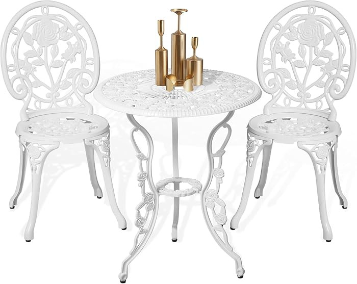 HOMEFUN Bistro Table and Chairs Set of 2 Outdoor 3 Piece Patio Set, Rose Pattern Cast Aluminum Bi... | Amazon (US)