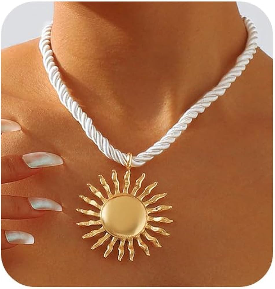 Tgirls Boho Gold Necklace for Women Big Starfish Pendant Necklaces Sun Choker Necklace Chunky Con... | Amazon (US)