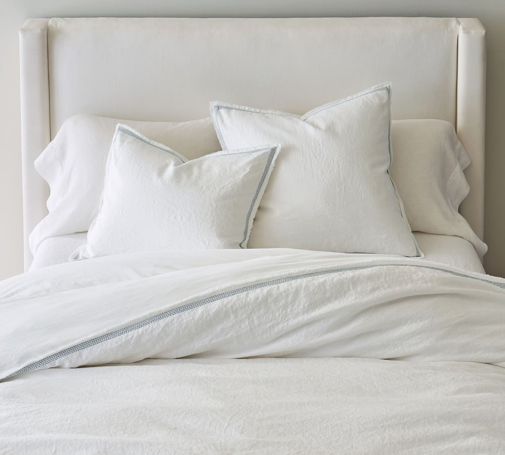Belgian Flax Linen Fringed Border Stitch Duvet Cover | Pottery Barn (US)