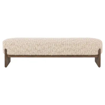 Leith Modern Classic Cream Upholstered Brown Wood Bedroom Bench - 76 | Kathy Kuo Home
