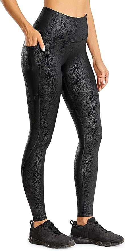 CRZ YOGA Women's Stretchy Faux Leather Leggings Yoga High Waisted Workout Tights with Pockets -28... | Amazon (US)