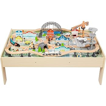 Amazon.com: Amazon Basics Wooden Train Set and Interactive Play Table for Kids, 47.4 x 33.46 x 16.14 | Amazon (US)