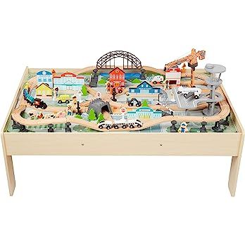 Amazon.com: Amazon Basics Wooden Train Set and Interactive Play Table for Kids, 47.4 x 33.46 x 16.14 | Amazon (US)