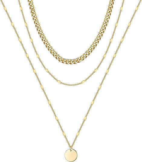 Turandoss Gold Layered Necklaces for Women - 14K Gold Plated Handmade Multilayer Bar Pearls Coin ... | Amazon (US)