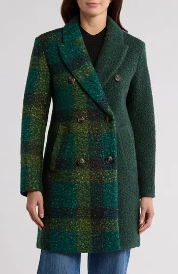 NVLT Bouclé Double Breasted Plaid Coat in Green at Nordstrom Rack, Size X-Small | Nordstrom Rack