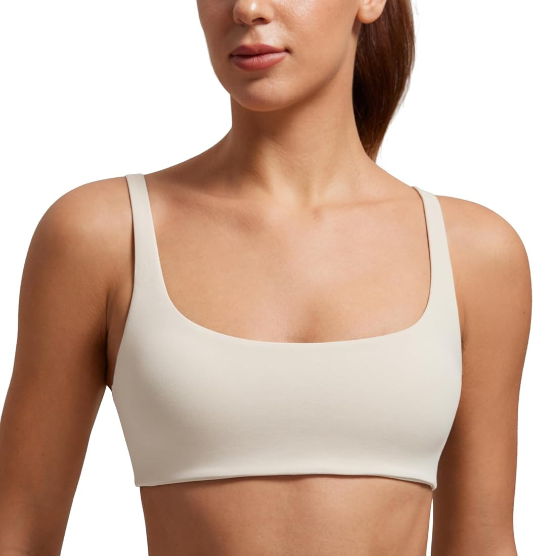 CRZ YOGA Butterluxe Spaghetti Strap Sports Bras for Women - Square Neck Yoga Wireless Bra Padded ... | Amazon (US)