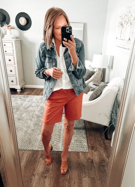The Frankie Bermuda shorts from J.Crew Factory are on sale! More colors and lengths available denim jackets, button down shirt, Time and Tru heels sandals 

Weekend outfit, casual date night, sale. Walmart outfits, spring outfit, shorts, tops, jackets, fashion over 40#LTKunder50 

#LTKfindsunder50 #LTKstyletip #LTKsalealert