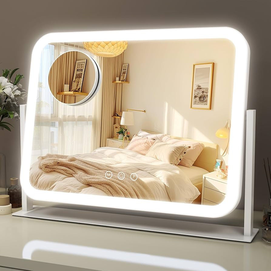 Lighted Makeup Mirror, 17"x13" Vanity Mirror with Lights and 10X Magnification, 3 Color Lighting ... | Amazon (US)