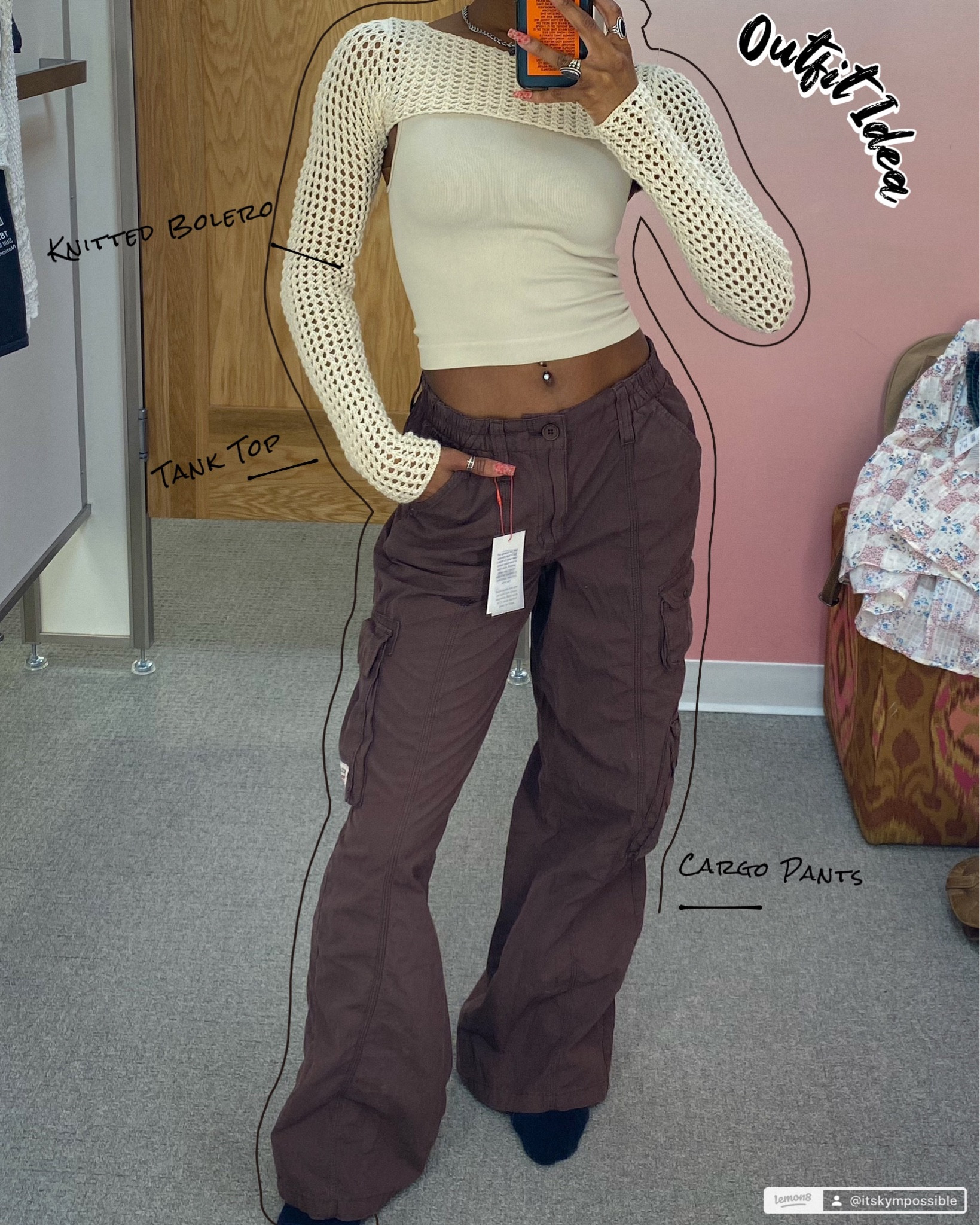 Styled this outfit from Nordstrom the other day. Cargo pants, a knitted bolero, ribbed tank

#LTKstyletip