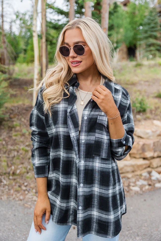 Made Me Realize Black And Ivory Plaid Oversized Button Front Shirt | Pink Lily