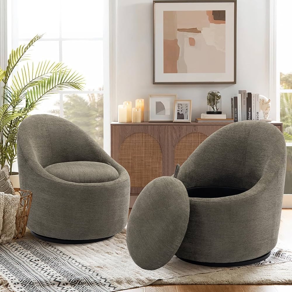 Swivel Accent Chair Set of 2, 360° Swivel Barrel Chair with Hidden Storage, Modern Small Round S... | Amazon (US)