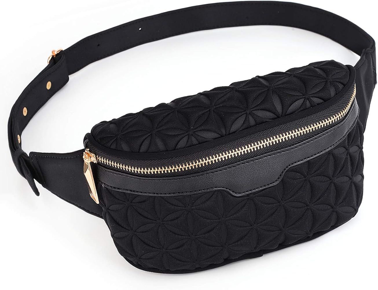 UTO-Fanny-Pack-for-Women-Belt-Bag Waterproof Nylon Fashion Slim Lightweight Waist Pack with 3 Zipper | Amazon (US)