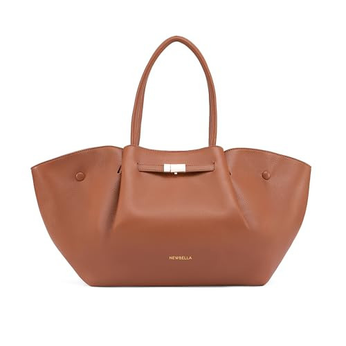 NEWBELLA Women's Vegan Leather Tote Bag,15L Large Capacity Bag, Vintage Hobo Shoulder Purse with Top Handle for Daily Commute (Brown) | Amazon (US)