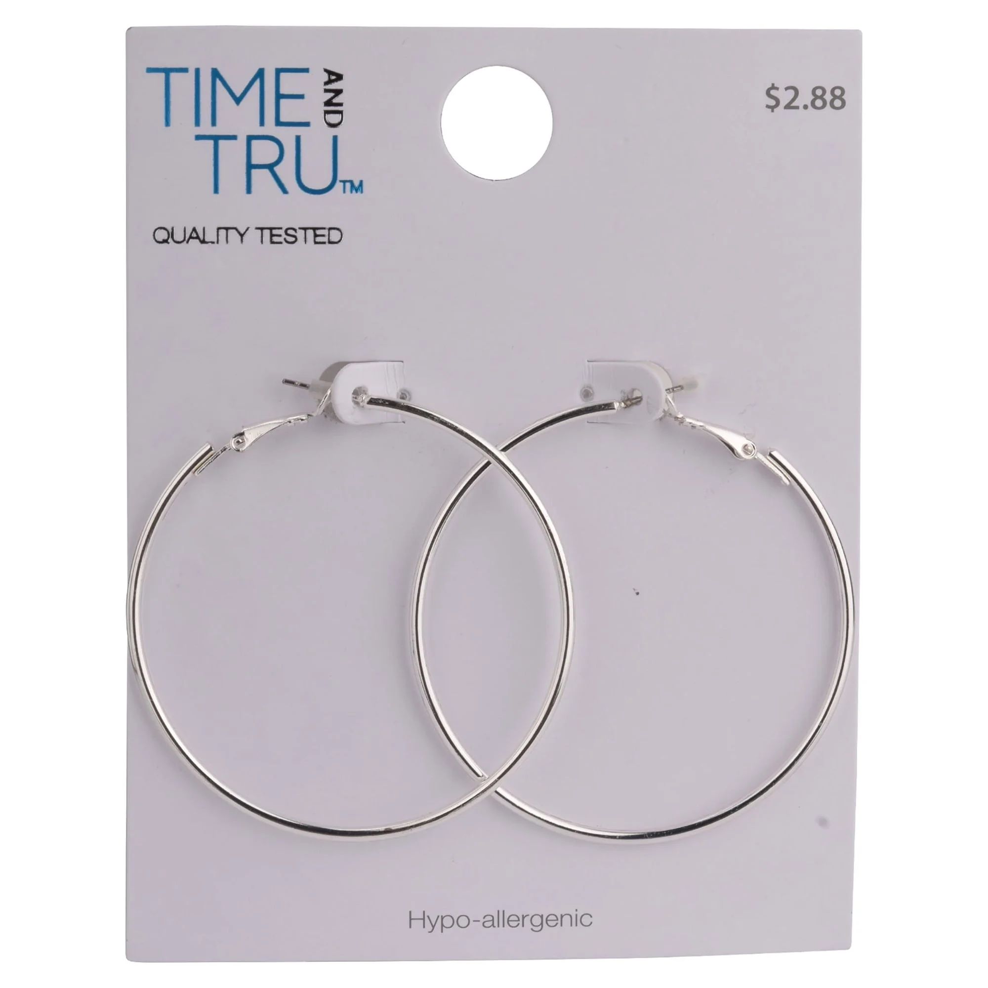 Time and Tru Women's Large Silver Hoop Earrings | Walmart (US)