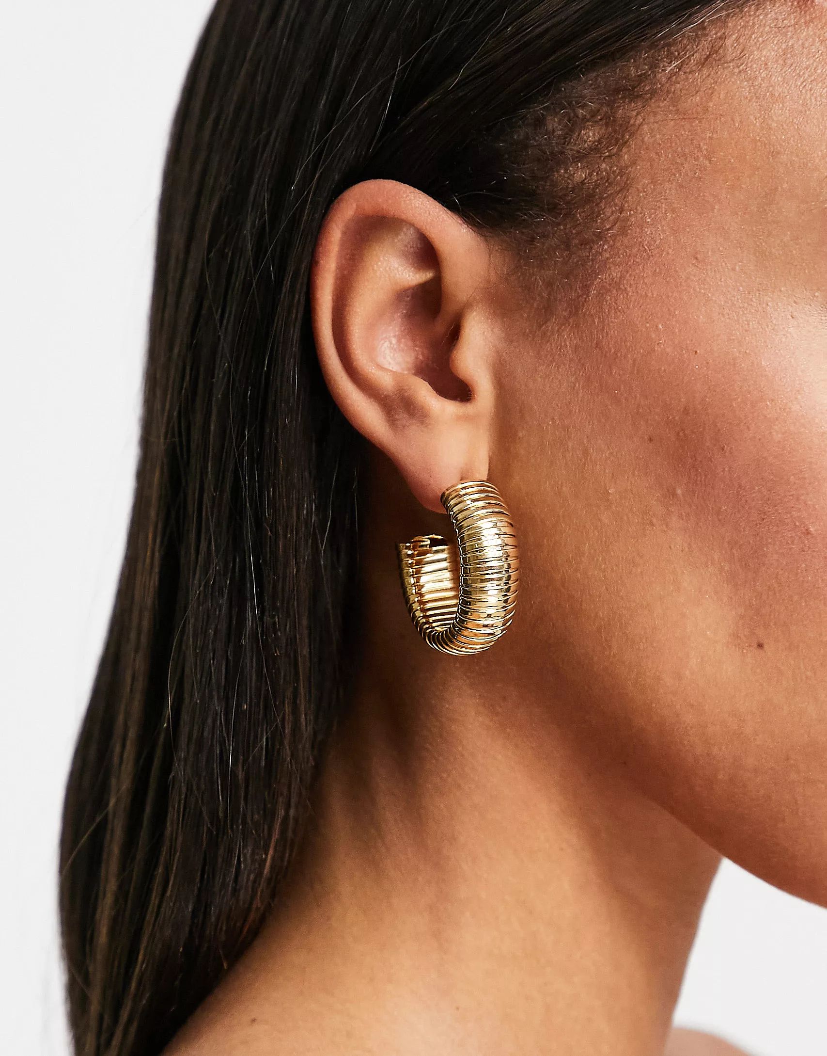 Whistles ribbed hoop earrings in gold | ASOS (Global)