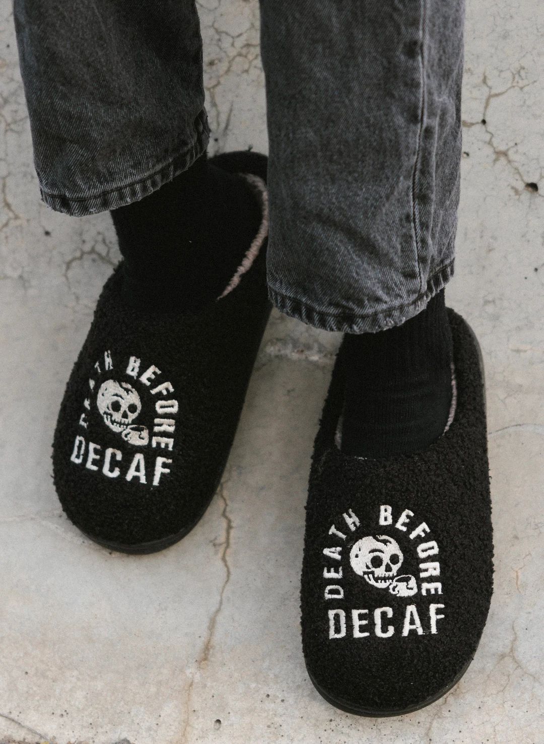 Death Before Decaf Slippers by Pyknic Comfy, Plush Warm Fleece Slippers for Coffee Lovers, Foodie... | Etsy (US)