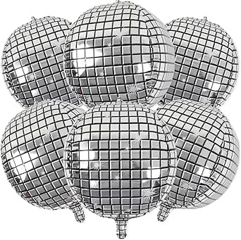 6 Pack Disco Ball Balloons for 70s Disco Party 22 Inch Large 4D Round Metallic Silver Disco Mylar... | Amazon (US)