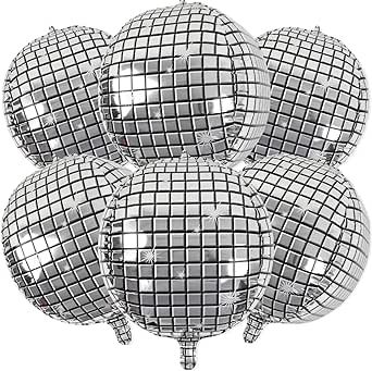 6 Pack Disco Ball Balloons for 70s Disco Party 22 Inch Large 4D Round Metallic Silver Disco Mylar... | Amazon (US)