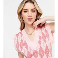 Cameo Rose Pink Argyle Vest Jumper New Look | New Look (UK)