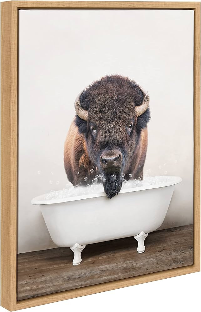 Kate and Laurel Sylvie Bison Rustic Bubble Bath Framed Canvas Wall Art by Amy Peterson Art Studio... | Amazon (US)