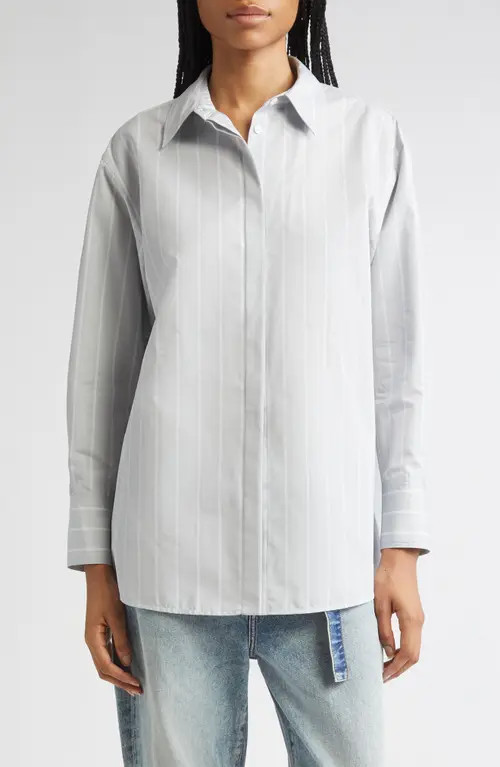 Proenza Schouler Addy Stripe Cotton & Silk Button-Up Shirt in Grey Multi at Nordstrom, Size 0 | Nordstrom