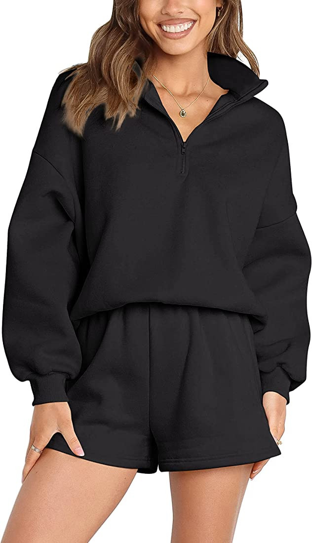 MEROKEETY Women's Oversized 2 Piece Lounge Sets Long Sleeve Zipper Shorts Sweatsuit Outfits with ... | Amazon (US)
