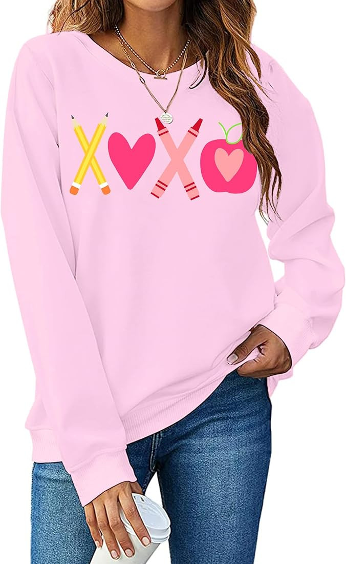 Women Teacher Valentines Day Sweatshirt: Teacher Sweatshirt Valentine Teach Long Sleeve Pullover ... | Amazon (US)