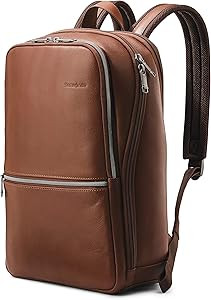 Samsonite Classic Leather Slim Backpack, Cognac, One Size | Amazon (US)