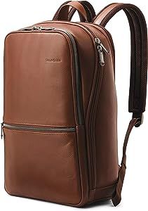 Samsonite Classic Leather Slim Backpack, Cognac, One Size | Amazon (US)