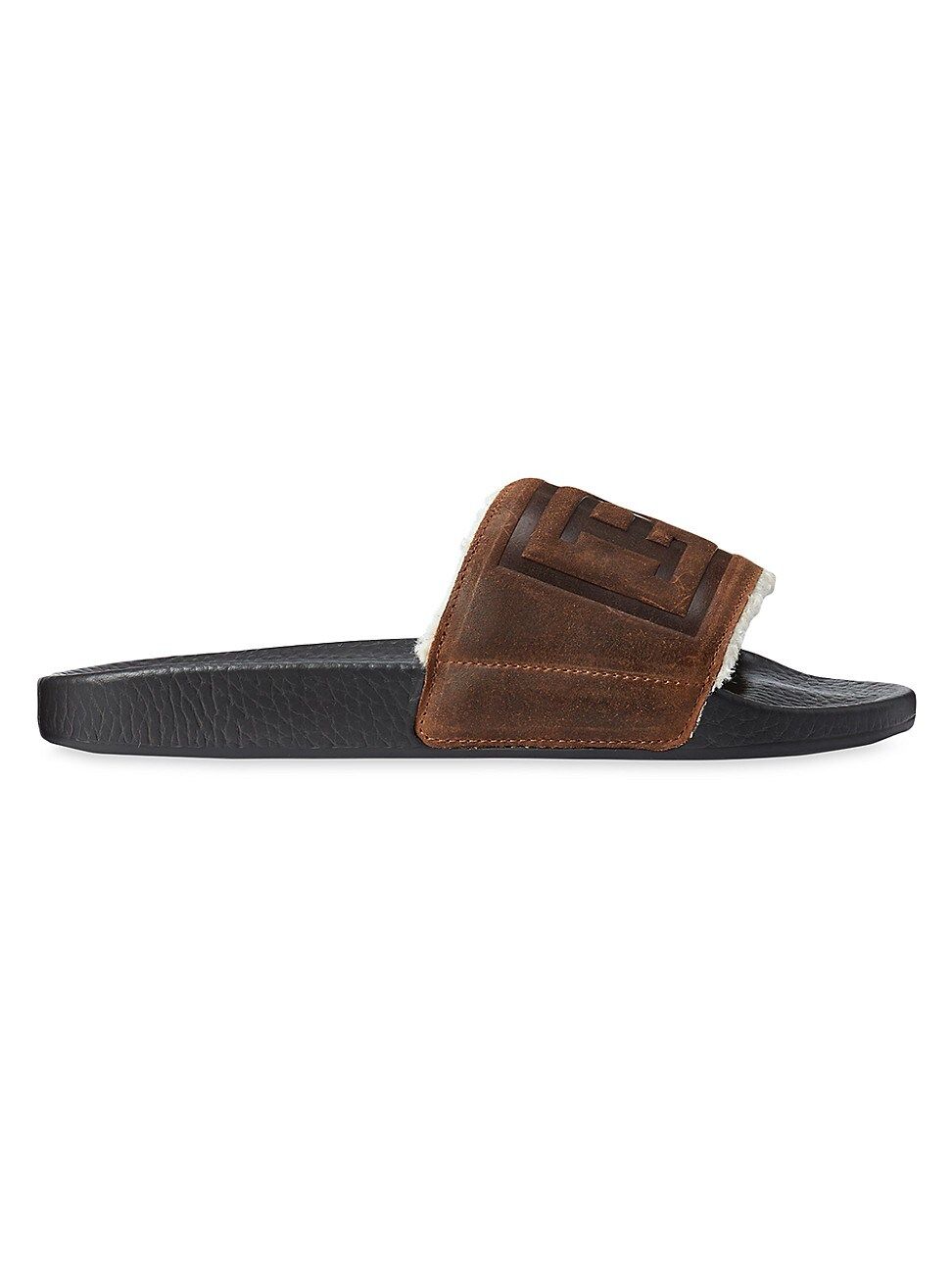 Men's Faux-Shearling Logo Slide Sandals - Brown - Size 12 | Saks Fifth Avenue