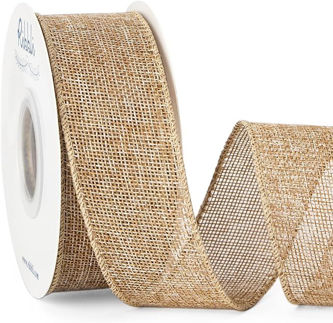 Ribbli Burlap Wired Edge Ribbon,1-1/2 Inch x 10 Yard,Natural,Solid for Big Bow,Wreath,Tree, Outdo... | Amazon (US)