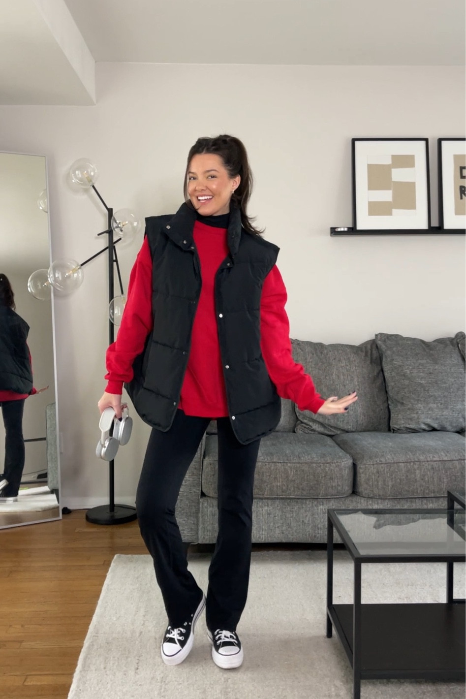 Wearing size XL in the sweatshirt, small in the flare leggings! Puffer vest is out of stock from H&M, linking similar! 

#LTKSeasonal #LTKfindsunder100