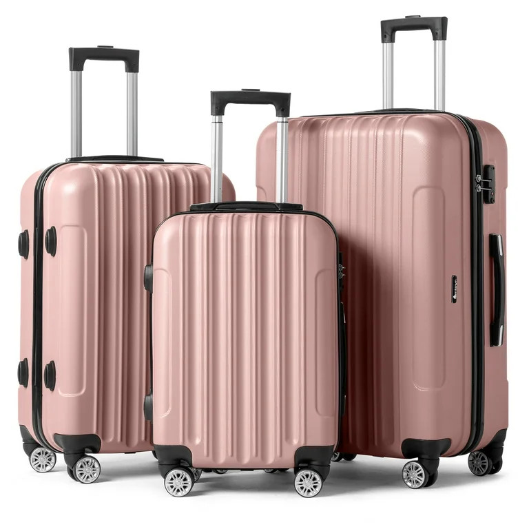 Zimtown 3 Piece Nested Spinner Suitcase Luggage Set with TSA Lock Rose Gold | Walmart (US)