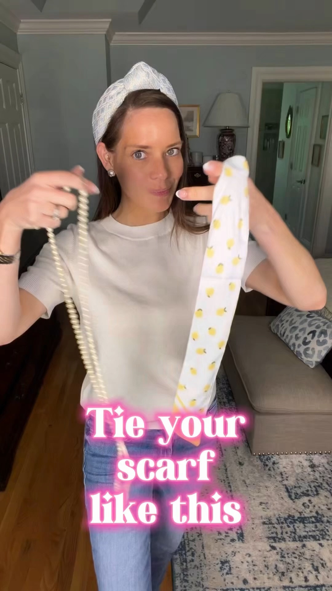 🍋 Preppy Scarf Styling Hack with Pearls & Lemon Print 🍋

Such a fun little styling trick for your scarves 🎀🍋 I threaded this lemon print skinny scarf through a long pearl necklace for the cutest preppy, coastal grandmother inspired accessory look! Paired with a soft short sleeve sweater, pearl earrings, and light wash jeans for an easy everyday outfit that still feels polished ✨🤍

Perfect for adding a chic twist to basic outfits without spending a fortune 👏🏻 Linking the scarf, pearl necklace, sweater, jeans, and accessories from this look!

preppy style, grandmillennial fashion, scarf styling idea, pearl necklace outfit, lemon scarf, coastal grandmother outfit, feminine fashion, classic style, chic everyday outfit, old money inspired style, summer accessories, pearl jewelry outfit, Lilly Pulitzer inspired style, neutral outfit ideas 🍋🤍

#LTKootd #LTKSeasonal #LTKPetite